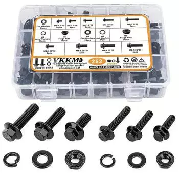 252 sets of flange hexagonal head bolts, nuts, and washers (12mm to 30mm), grade 10.9 alloy steel, black galvanized M6-1.0 M8-1.