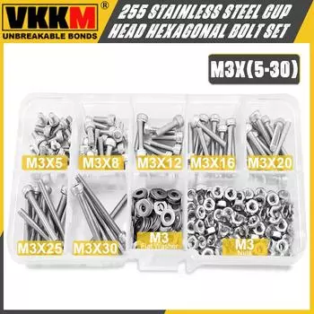 255 stainless steel cup head hexagonal bolts, nuts, washers set