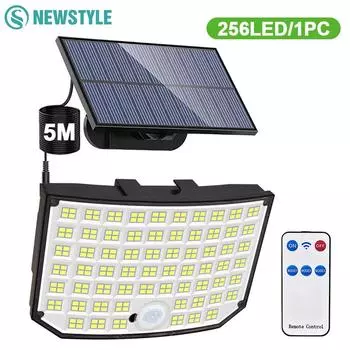 256 светодиодных солнечных фонарей с датчиком движения, прожекторы на солнечных батареях, водонепроницаемые настенные светильники безопасности на солнечной батарее, 3 режима для наружного использования на заднем дворе
