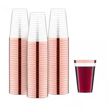 25-100 шт. 12 унций золотых пластиковых стаканов одноразовые золотые стаканы с оправой изысканные серебряные свадебные стаканы розовое золото элегантные стаканы для вечеринок и дней рождения 12OZ