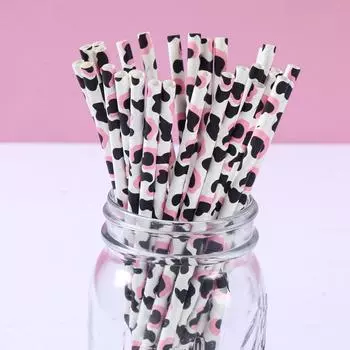25/100pcs Cow Pattern Paper Straws Farm Animals Birthday Party Decosr Kids Favors Gifts Straw Pink Cow Theme Girl Baby Shower