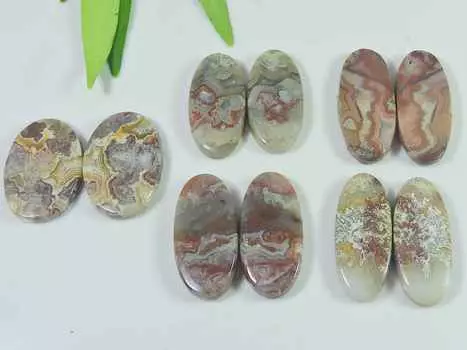25-27MM натуральный сумасшедший кружевной агат овальная пара драгоценных камней россыпью 5 пар лот RQ-2360