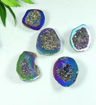 25-30 мм Радужный титановый аура агат друзы фантазийные россыпные драгоценные камни 5 шт. лот SY-113