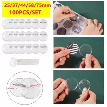 25/37/44/58/75 мм прозрачный акриловый материал для изготовления значков 100 комплектов многоразовых кнопок для самостоятельного изготовления значков