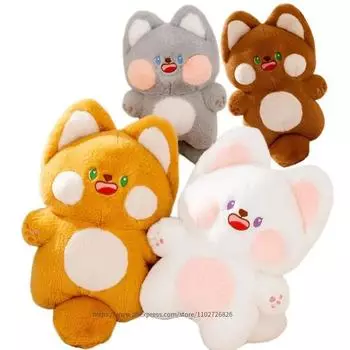 25/38 см кукла-кошка с большими щеками, милый стоящий котенок, мультяшное животное, плюшевая игрушка, застенчивый котенок, кукла-успокоитель, подарок для детей about 25cm белый