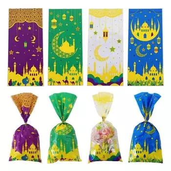 25/50/100 шт. подарочные упаковочные пакеты Eid Mubarak, пластиковые пакеты для печенья, конфет, украшения для Рамадана 2024 года, исламские принадлежности для мусульманских вечеринок 25PCS