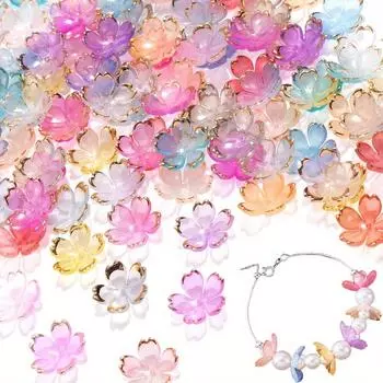 25/55/105pcs acrylic cherry blossom beads, flower shaped spacer beads, five petal flower beads DIY summer beach ankle bracelet earrings keychain 25pcs