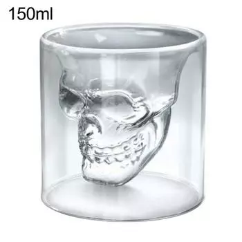 25/75/150/250 мл термостойкая стеклянная чашка с двойными стенками и черепом для вина, коктейля, кофе 150ML