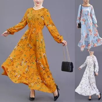 25 цветов с цветочным принтом, повседневное длинное платье, женские платья, весеннее повседневное пляжное платье с длинными рукавами, пляжное мусульманское платье в стиле бохе XL