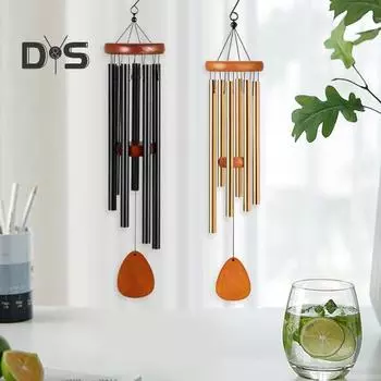 25-дюймовый деревянный колокольчик с 6 алюминиевыми трубками S-образный крючок Натуральная успокаивающая мелодия Сад Патио Уличное украшение Подвесной подвесной колокольчик ветра бронзовый/красный