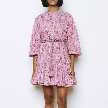 25 European Station женское новое платье с круглым вырезом, рукавами-фонариками, праздничным принтом, высокой талией, на бретелях, в виде листьев лотоса S