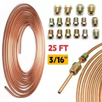 25 футов 7,62 м автомобильная трубка в рулоне с внешним диаметром 3/16 дюйма медная тормозная трубка шланг трубопроводная трубка нержавеющая с 16 шт гайками для труб