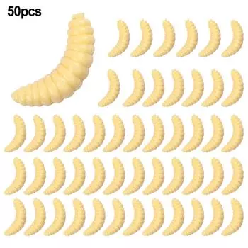 25 г/компл. рыболовная приманка, 50 шт., мягкая наживка, червь, личинка личинки жёлтый