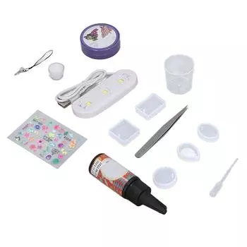25 г УФ-смолы, лампа для отверждения, пинцет, мерный стакан, подвеска, форма, наклейка, шнурок, набор УФ-клея для