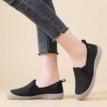 25 лет новых женских туфель на мягкой подошве для иностранных торговых марок, туфель для мам с одной педалью, парусиновых туфель для людей среднего и пожилого возраста 35 чёрный