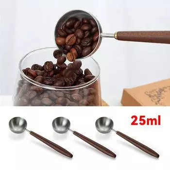 25 мл деревянная ручка из нержавеющей стали кофейная ложка столовая ложка мерная ложка ореховое дерево длинная ручка кофейные ложки украшение для кафе