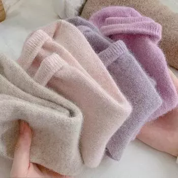 25% носки из шерсти кролика женские осенне-зимние утолщенные теплые однотонные длинные носки кашемировые термо носки для дома напольные спальные носки 35-40