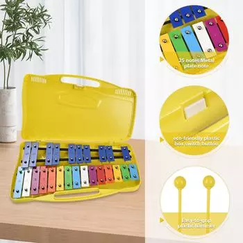 25 нот Glockenspiel ксилофон красочные металлические клавиши ударный ритм-музыкальный инструмент с 2 жёлтый