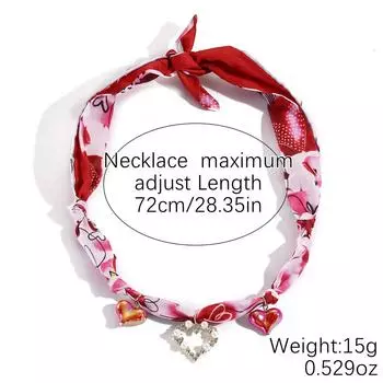 25 Ожерелье из шелкового шарфа Ожерелье с хрустальным сердцем Модное корейская волна Блестящее ожерелье-цепочка для ключиц Женское трендовое для вечеринок Подарки Red scarf necklace