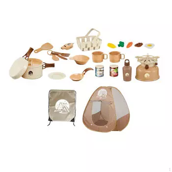 25 Pieces Kids Camping Gear Set Pretend Play Campfire Food with Tent Toy BBQ Grill