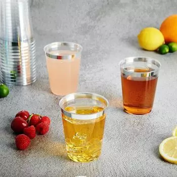 25 шт., 10 унций, пластиковые стаканчики с оправой, одноразовые стаканчики для вечеринок, идеально подходят для пива, сока, газировки, виски, коктейлей, газировки, латте золотой