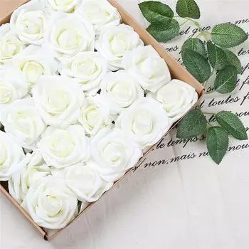 25 шт. 8 см пенополиэтилен искусственные цветы розы искусственный цветок свадебный декор DIY Скрапбукинг ремесло украшение дома белый