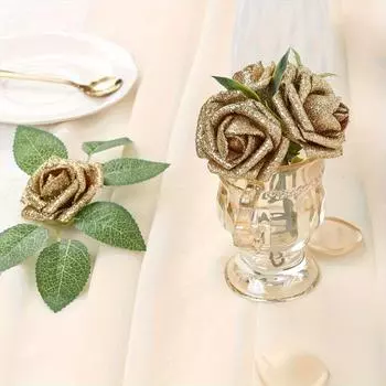 25 шт. блестящих цветов, искусственные розы, блестящие розы, пенопластовые розы со стеблями для самостоятельного изготовления свадебного букета невесты, украшения для вечеринки, украшения для дома, елки 25 Pcs золотой