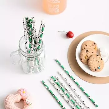 25 шт. бумажные трубочки для питья в виде футбольного мяча, футбольные вечерние трубочки, биоразлагаемые одноразовые трубочки, декор для вечеринки в стиле футбола зелёный