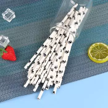 25 шт. бумажные трубочки для питья с принтом лапы собаки кошки, черно-белые принадлежности для вечеринки по случаю дня рождения, украшения для вечеринки в стиле домашних животных для девочек и мальчиков