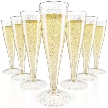 25 шт. фужеры для шампанского, игристые пластиковые одноразовые стаканчики для коктейлей с шампанским, одноразовые стаканчики для тостов для свадеб, вечеринок золотой