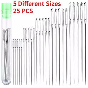 25 шт. иглы для шитья с большими ушками, швейные иглы, кожаная игла ручной работы, стальная пряжа, вязальные спицы, набор швейных инструментов 25PCS серебряный