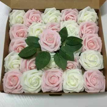 25 шт. искусственных цветов, свадебные букеты, настоящие, выглядящие как пенопластовые поддельные розы со стеблями для самостоятельного изготовления центральных цветочных композиций для вечеринок, столов, домашнего декора синий