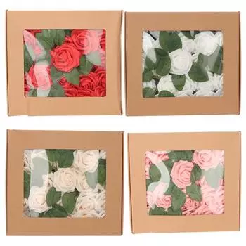 25 шт. искусственных цветов, выглядящих как настоящие, диаметром 3 дюйма, стеблем 7 дюймов, мягкие поддельные розы для вечеринки, свадьбы D Red