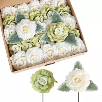 25 шт. искусственных роз, цветы, выглядящие как настоящие, шелковые поддельные розы для свадебного букета, цветочных композиций для девичника, украшения столов для вечеринок белый