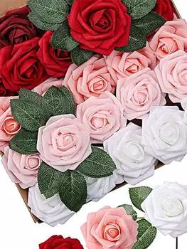 25 шт. искусственных роз из пенопласта, искусственные цветы, выглядящие как настоящие, со стеблями для свадебных букетов своими руками, центральных цветочных композиций, праздничных столов, домашнего декора синий