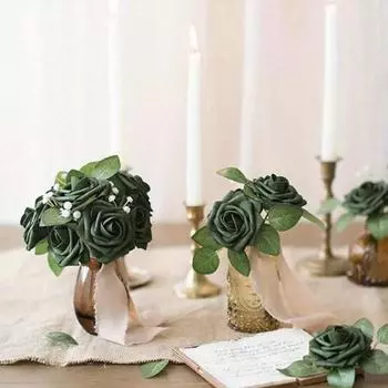 25 шт искусственных роз зеленые цветы со стеблями зеленые розы для свадебного букета своими руками центральный элемент корсаж цветочная композиция украшения для девичника зелёный