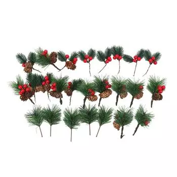 25 шт искусственных сосновых веток многофункциональные рождественские декоративные ягоды шишки ветки