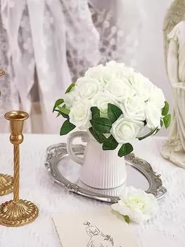 25 шт. искусственный цветок 8 см, настоящие розы из пенопласта со стеблями, свадебные букеты своими руками для свадебных вечеринок, столы, украшения для балкона и двора разноцветный