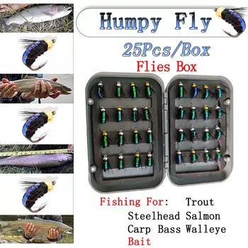 25 шт./кор. мушки для рыбалки нахлыстом, реалистичные рыболовные приманки ручной работы, приманки для рыбалки нахлыстом для окуня, лосося, окуня, панфиша 25Pcs(With Flies Box)