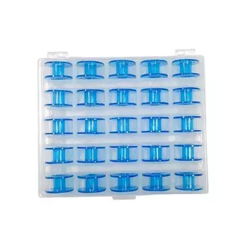 25 шт./кор. шпулька для бытовых швейных машин, пластиковый сердечник, синий с коробкой для хранения, швейные аксессуары, инструмент