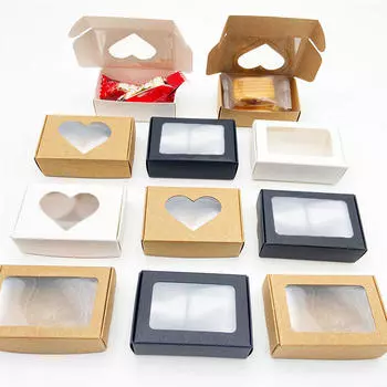 25 шт. крафт-бумага коробка с прозрачным окном самодельные коробки подарки упаковка коробки для печенья упаковка конфет коробка подарок на день рождения Heart белый