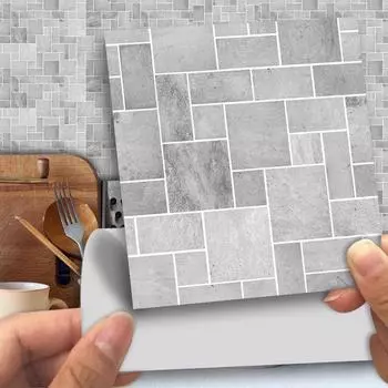 25 шт., кухонная черно-серая мозаика с эффектом камня, традиционная наклейка на плитку из ПВХ, самоклеящийся настенный декор S чёрный