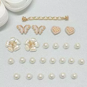 25 шт. Модные шармы для обуви Жемчужная бабочка Золотая цепочка Набор аксессуаров Пряжка для обуви с отверстиями DIY 3D Украшения для обуви для Bogg Bag