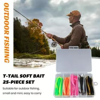 25 шт. мягкие рыболовные приманки с коробкой для хранения, высокогибкие устойчивые к укусу червячные искусственные приманки, имитация бионических приманок для плавания
