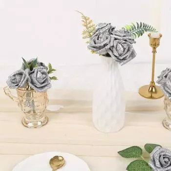 25 шт. пенопластовых роз, искусственные розы, блестящие розы, блестящие цветы со стеблями для свадебного букета своими руками, украшения для вечеринки, украшения для дома, елки 25 Pcs золотой