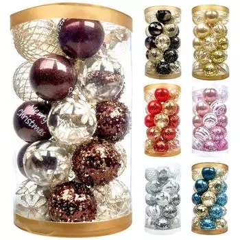 25 шт. Пластиковые елочные шары в бочке, упакованные в рождественскую елку, декоративный рождественский подвесной шар для дома 1