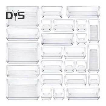 25 шт., пластиковые ящики для хранения ящиков, прозрачные органайзеры для ящиков, большая вместимость, нескользящие универсальные перегородки для ящиков, набор ящиков для хранения 25 pcs