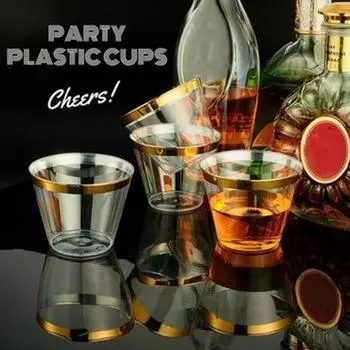 25 шт., пластиковые стаканчики с золотой оправой, 9 унций, одноразовые необычные стаканы для свадебной вечеринки, элегантные стаканы без бисфенола А для красного вина, шампанского, пива розового золота
