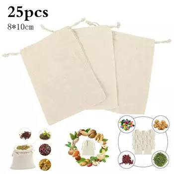 25 шт., подарочная сумка для хранения, ювелирные изделия, конфеты, хлопковая льняная сумка на шнурке, многоразовые мешки 8*10cm