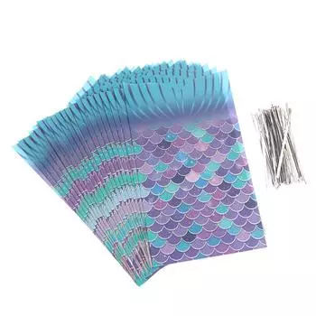 25 шт., подарочная сумка для вечеринки, упаковка для конфет, печенья, сумки для угощений с хвостом русалки